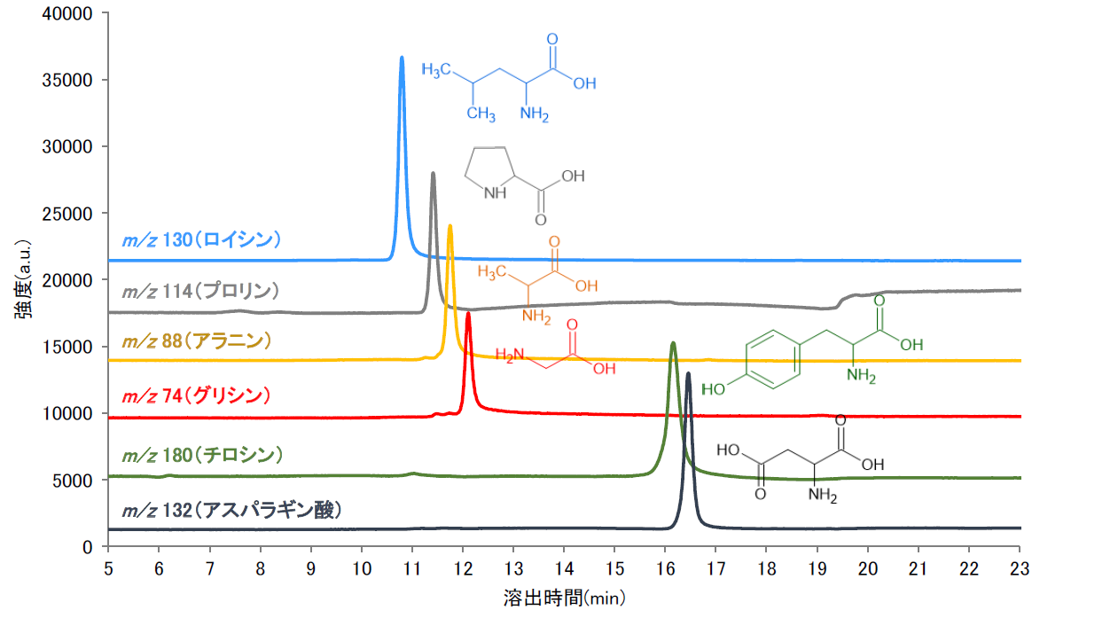 【図2】各種アミノ酸のMSクロマトグラム（SIM）
