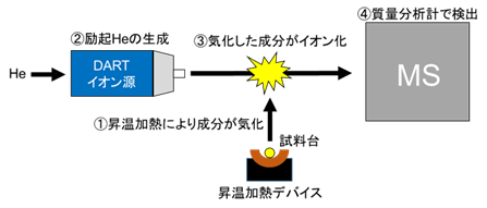 【図1】熱脱着・熱分解DART-MS測定の概要図
